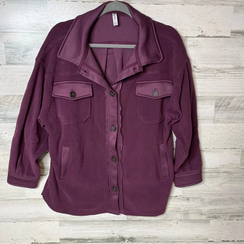 NWOT Zenana Cozy in the Cabin Fleece Shacket with Patch Elbows - Plum - Picture 6 of 8